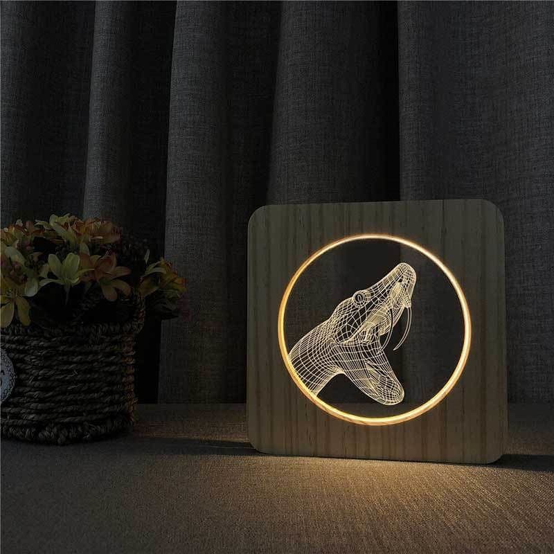 Yılan 3D Led Lamba Mamba (Ahşap)