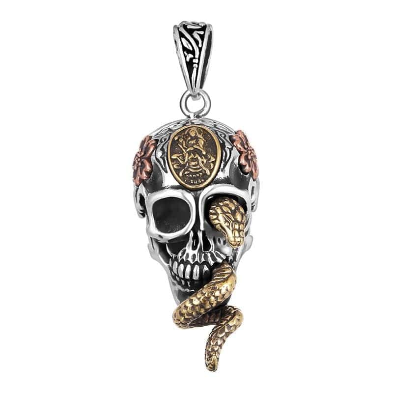 Yılan Kolye Gotik Kafatası (Gümüş)